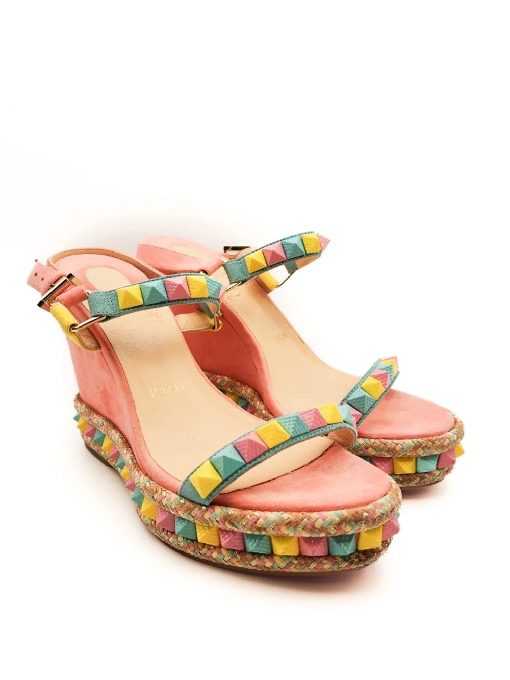 Christian Louboutin Suede Pink Pastel Studded Wedge Platform Sandals EU 38 - Picture 3 of 8